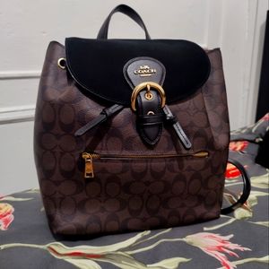 Coach Backpack, Deep Brown leather with Black suede touch